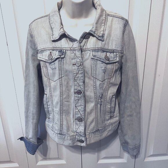 Mudd Y2K Stone Washed Distressed Denim/Jean Long Sleeve Jacket-Medium-Button Up - Picture 1 of 16